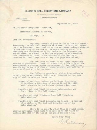 Item #42167 Typed Letter Signed. William Rufus ABBOTT