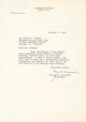 Item #42256 Typed Note Signed. George D. STODDARD