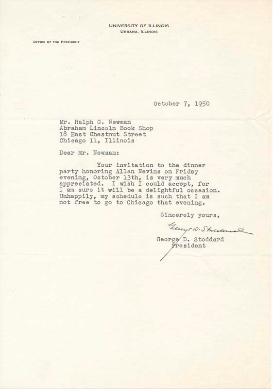 Item #42256 Typed Note Signed. George D. STODDARD.