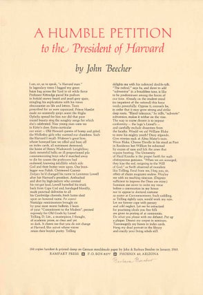 Item #42510 A Humble Petition to the President of Harvard. John BEECHER
