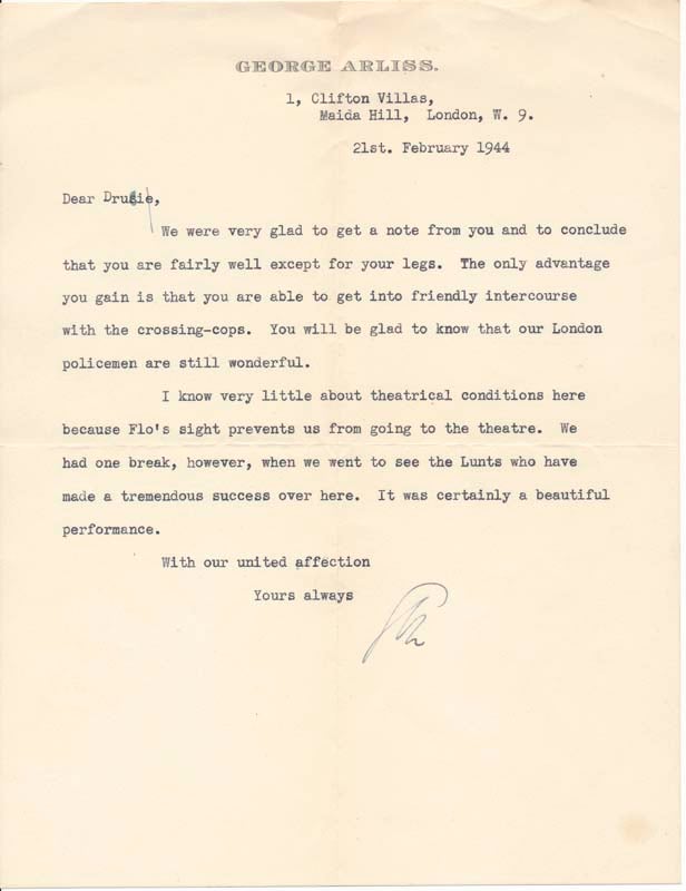 Item #42715 Typed Letter Signed. George ARLISS.