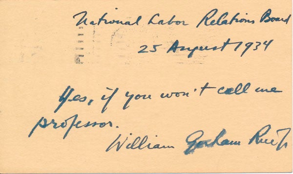 Item #43425 Autograph Note Signed. William Gorham RICE, Jr.