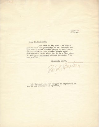 Item #43755 Typed Note Signed. Ralph BARTON