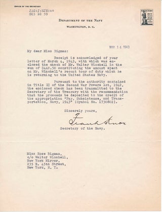 Item #43817 Typed Letter Signed. Frank KNOX