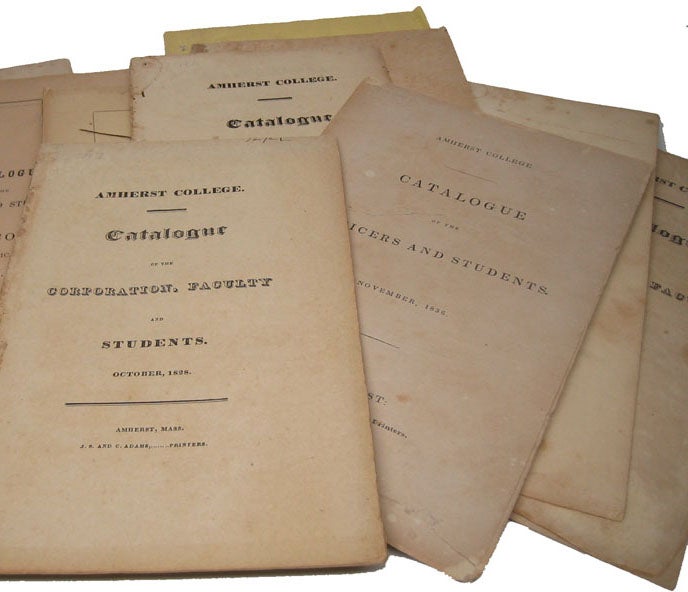 Item #43956 Collection of 11 "Catalogue of the Corporation, Faculty and Students." MASSACHUSETTS AMHERST COLLEGE.
