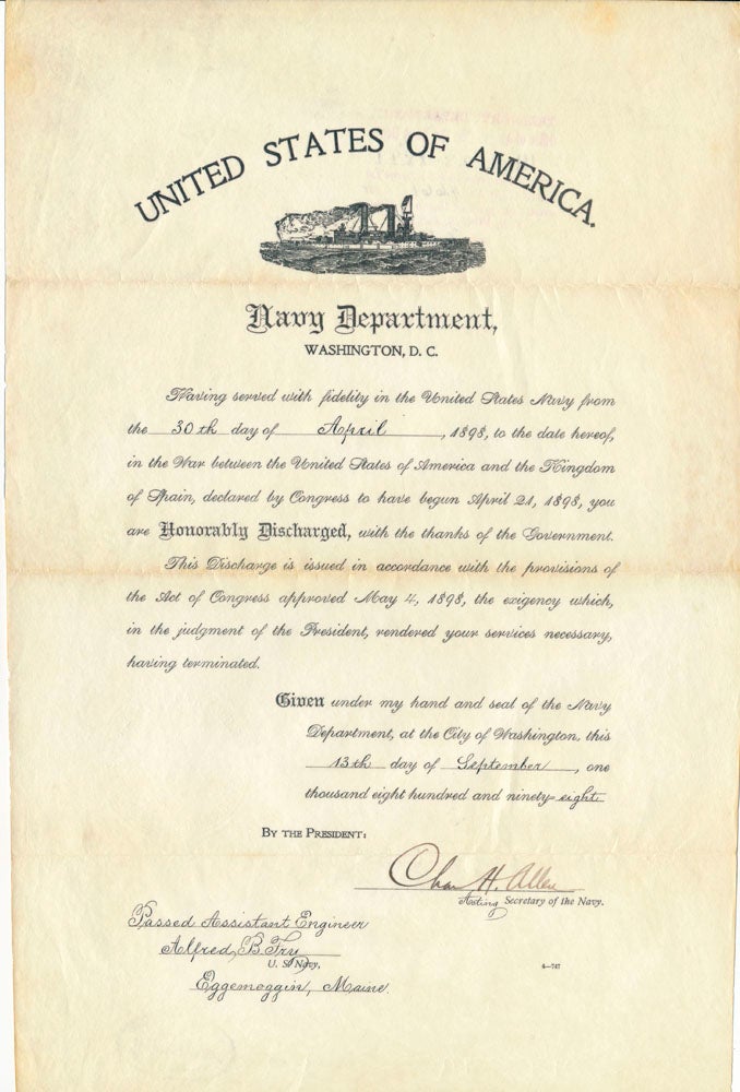 Item #44889 Printed Document Signed. Charles H. ALLEN.