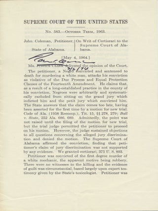 Item #44905 Signed Printed Document. Tom C. CLARK