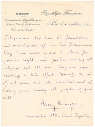 Item #44906 Autograph Letter Signed. Henry BERENGER