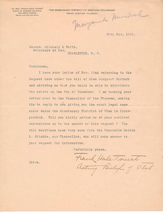 Item #44911 Typed Letter Signed. Frank Hale TOURET