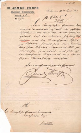 Item #44912 Document Signed. Prince FRIEDRICH KARL OF PRUSSIA