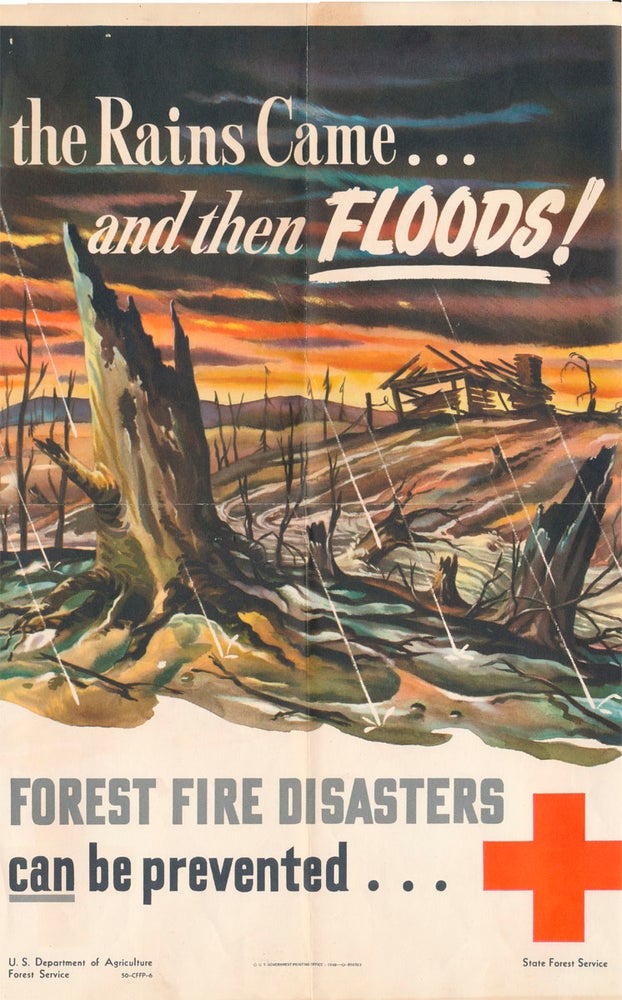 Item #45247 the Rains Came... and then FLOODS! FOREST FIRE DISASTERS can be prevented. FOREST SERVICE -- POSTER.