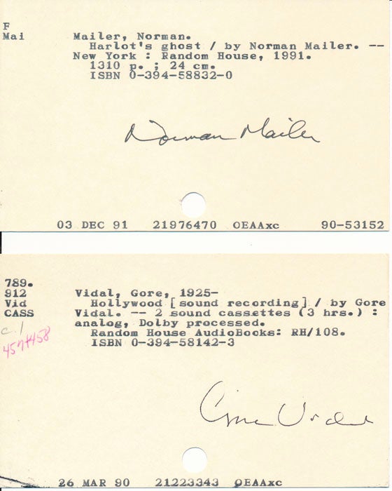 Item #45281 Pair of Documents Signed. Norman MAILER, Gore VIDAL.