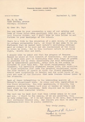 Item #45297 Typed Letter Signed. Raymond B. CULVER