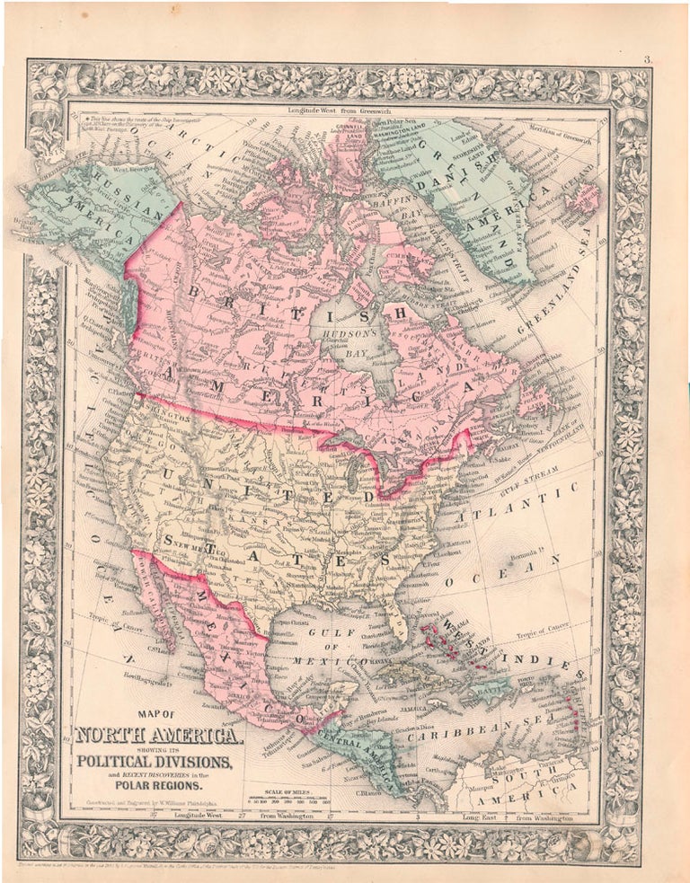 Item #45491 Map of North America Showing Its Political Divisions, and Recent Discoveries in the Polar Regions. NORTH AMERICA -- Map.