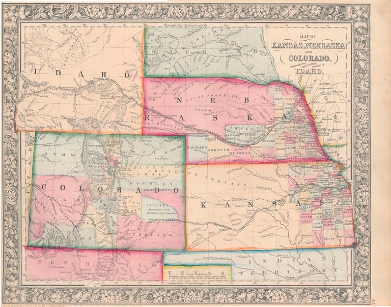 Item #45497 Map of Kansas, Nebraska and Colorado Showing Also the Eastern Portion of Idaho. KANSAS -- NEBRASKA -- COLORADO -- IDAHO -- Map.