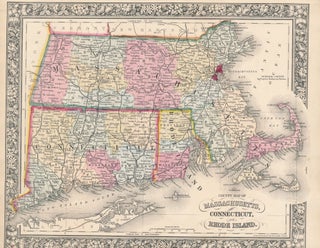 Item #45836 County Map of Massachusetts, Connecticut, and Rhode Island. MASSACHUSETTS --...