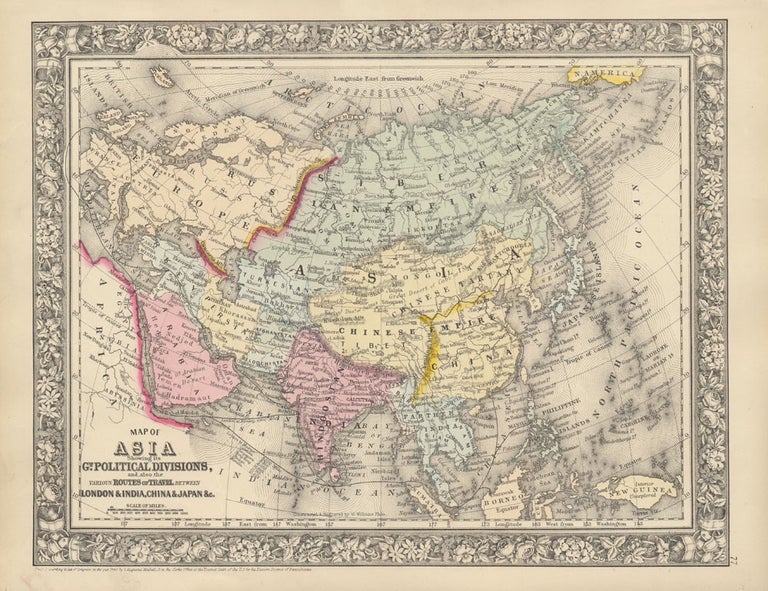 Item #45841 Map of Asia Showing its Gt. Political Divisions, and, also, the Various Routes of Travel Between London & India, China & Japan & c. ASIA -- Map.