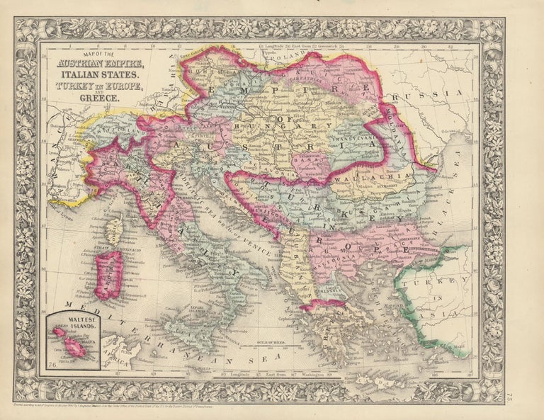 Item #45842 Map of the Austrian Empire, Italian States. Turkey in Europe, and Greece. SOUTHEASTERN EUROPE -- Map.