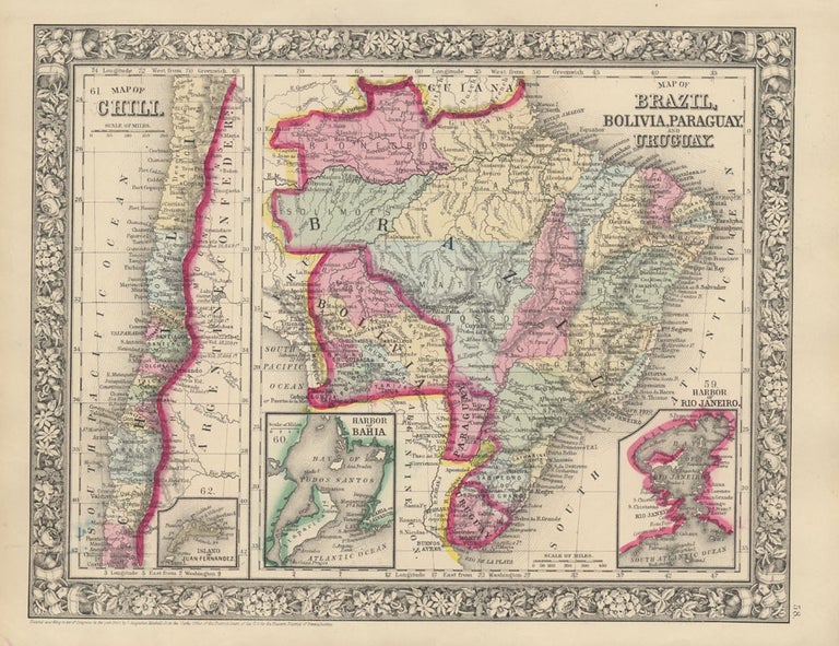 Item #45847 Map of Chili/ Map of Brazil, Bolivia, Paraguay, and Uruguay. SOUTH AMERICA -- Map.