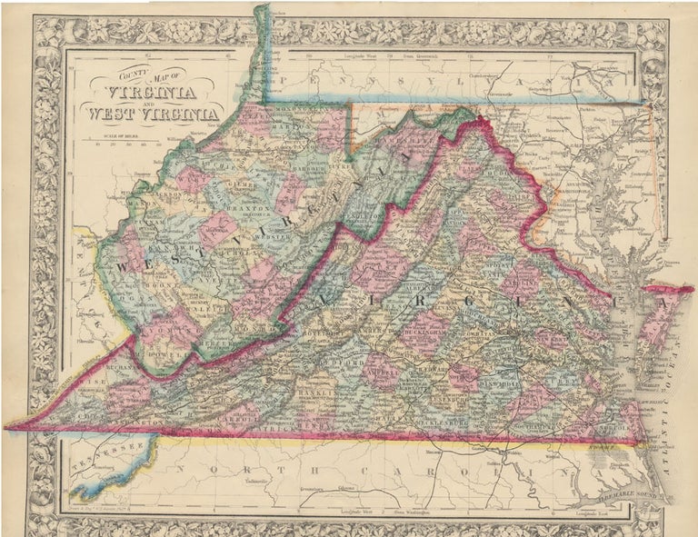Item #45854 County Map of Virginia and West Virginia. VIRGINIA -- WEST VIRGINIA -- Map.