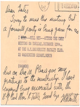 Item #46220 Autograph Note Signed. George B. "Bitt" BARTH