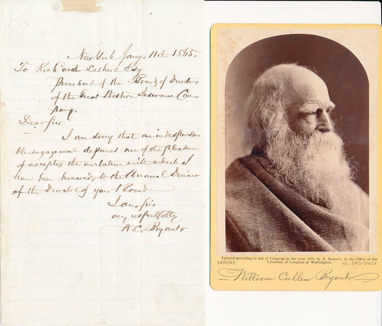 Item #46293 Autograph Letter Signed / Unsigned Cabinet Card. William Cullen BRYANT.