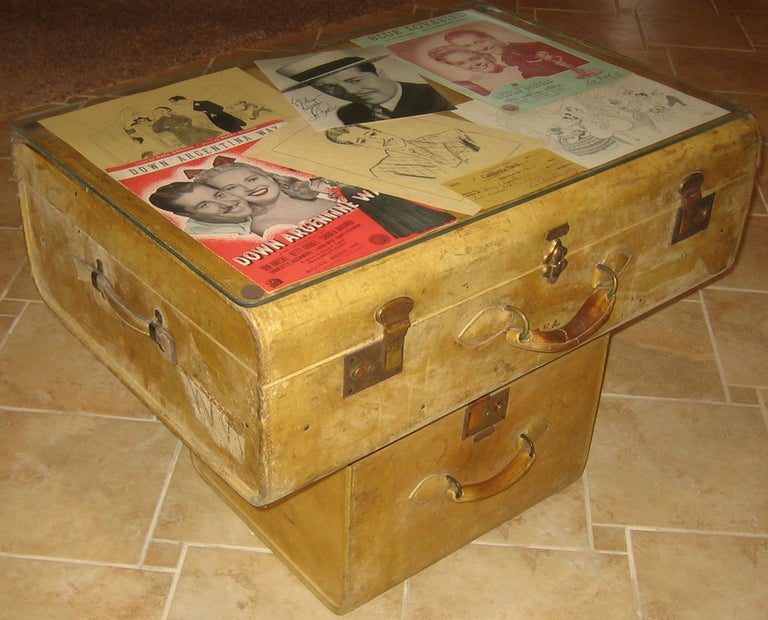 Item #46544 Don Ameche Two-Piece Leather Luggage Coffee Table. Don AMECHE.