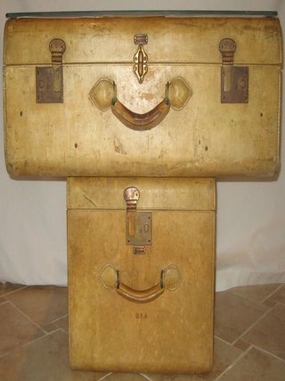 Don Ameche Two-Piece Leather Luggage Coffee Table.