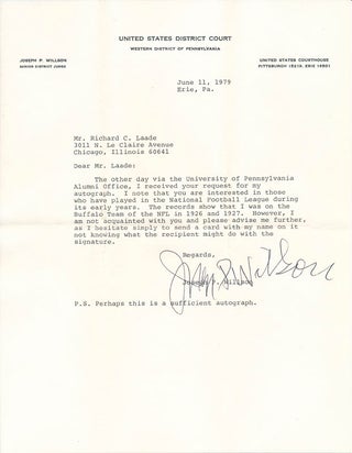 Item #46719 Typed Letter Signed. Joseph P. "Joe" WILLSON