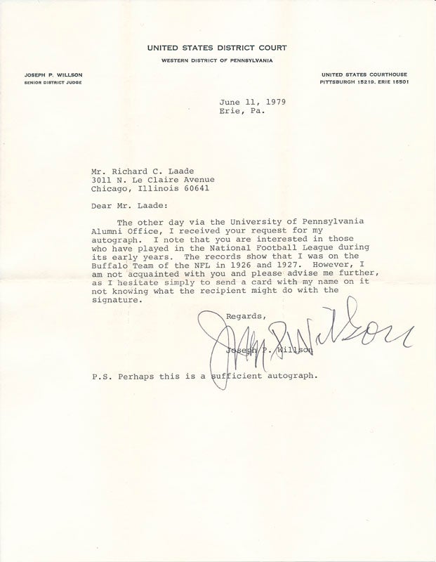 Item #46719 Typed Letter Signed. Joseph P. "Joe" WILLSON.