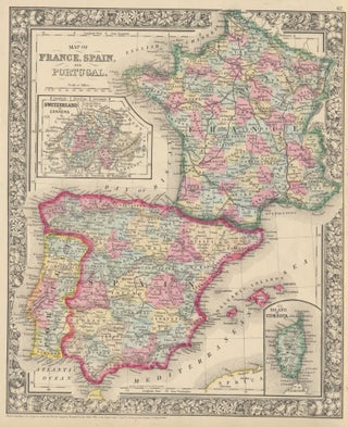 Item #46865 Map of France, Spain and Portugal. FRANCE -- SPAIN -- PORTUGAL -- Map
