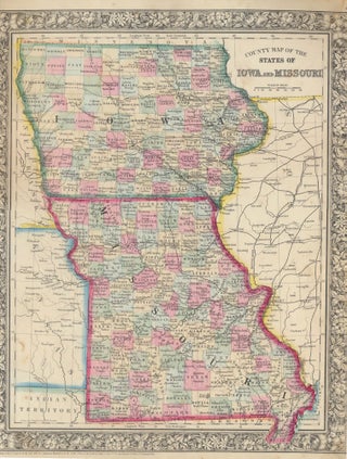 Item #46937 County Map of the States of Iowa and Missouri. IOWA -- MISSOURI -- Map