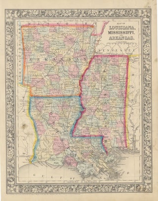 Item #46940 Map of Louisiana, Mississippi, and Arkansas. LOUISIANA -- MISSISSIPPI -- ARKANSAS -- Map