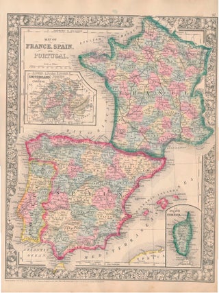 Item #46953 Map of France, Spain and Portugal. FRANCE -- SPAIN -- PORTUGAL -- Map