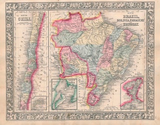 Item #46955 Map of Chili / Map of Brazil, Bolivia, Paraguay, and Uruguay. SOUTH AMERICA -- Map