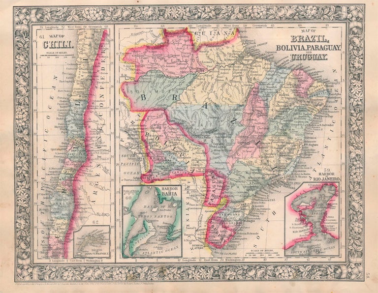 Item #46955 Map of Chili / Map of Brazil, Bolivia, Paraguay, and Uruguay. SOUTH AMERICA -- Map.