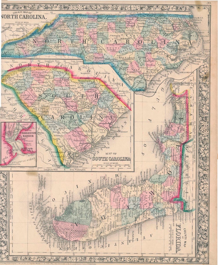 Item #46973 County Map of Florida / County Map of North Carolina / Map of South Carolina. FLORIDA -- NORTH CAROLINA -- SOUTH CAROLINA -- Map.