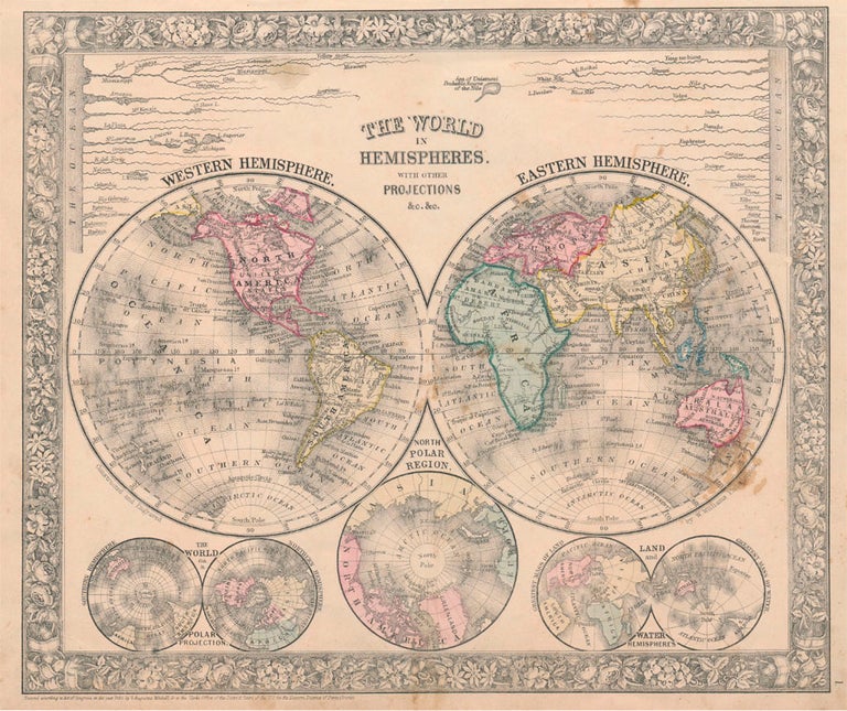 Item #46975 The World in Hemispheres. With Other Projections &c. &c. WORLD MAP.
