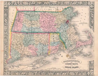 Item #46976 County Map of Massachusetts, Connecticut, and Rhode Island. MASSACHUSETTS --...