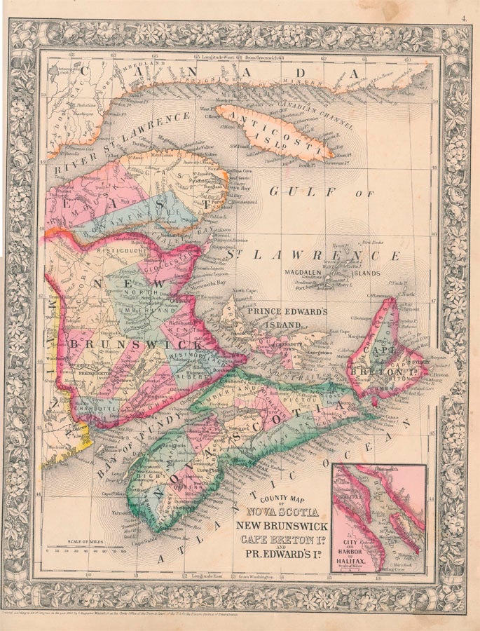 Item #47008 County Map of Nova Scotia New Brunswick Cape Breton Id. and Pr. Edward's Id. NOVA SCOTIA -- NEW BRUNSWICK -- CAPE BRETON -- PRINCE EDWARD'S ISLAND -- Map.
