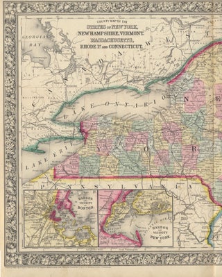 Item #47012 County Map of the States of New York, New Hampshire, Vermont, Massachusetts, Rhode...