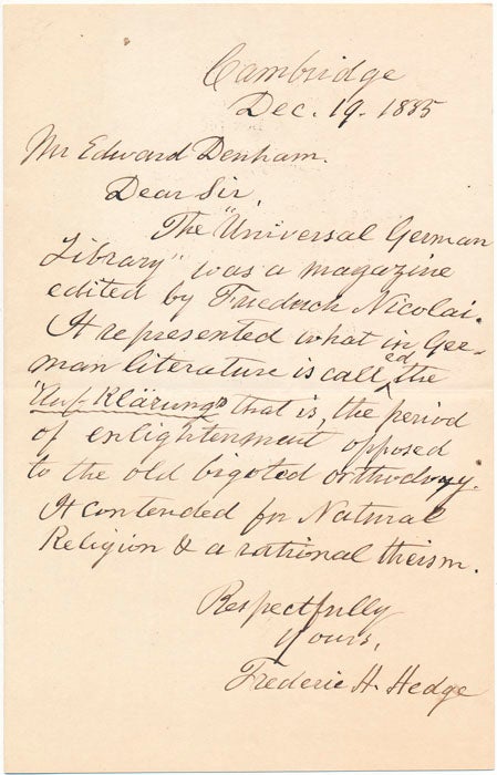 Item #47124 Autograph Letter Signed. Frederic H. HEDGE.