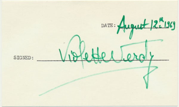 Item #47158 Signature. Violette VERDY.
