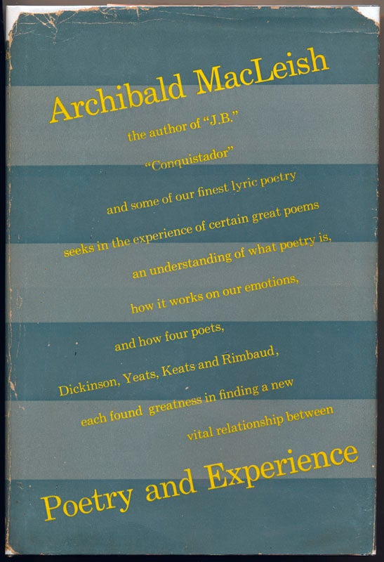 Item #47256 Poetry and Experience. Archibald MacLEISH.