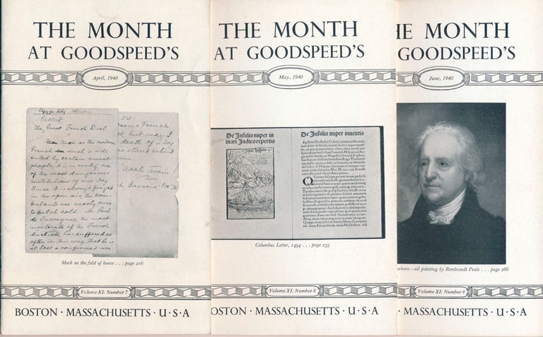 Item #47869 The Month at Goodspeed's Book Shop: Volume XI, Nos. 7-9. Norman L. DODGE.