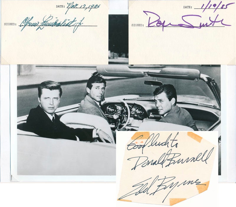 (77 SUNSET STRIP). BYRNE, Edd (1932-2020), SMITH, Roger (1932-2017) and ZIMBALIST, Efrem Jr. (1918-2014) - Signatures / Unsigned Photograph