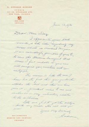 Item #48819 Autograph Letter Signed. O. Andreas GARSON