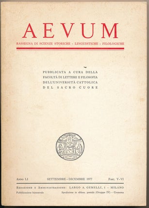 Item #49048 Aevum: Pubblicata a Cura Della Facolta do Lettere e Filosofia dell-Universita...