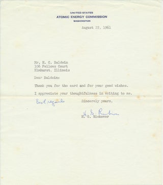 Item #49420 Typed Note Signed. Hyman RICKOVER