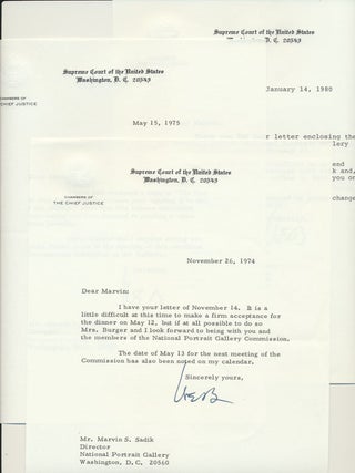 Item #49436 Three (3) Typed Notes Signed (initials). Warren E. BURGER
